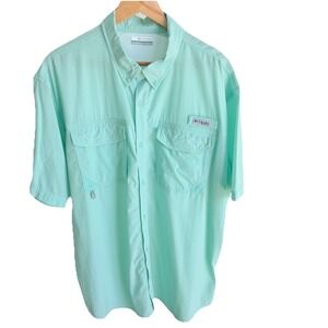 Columbia PFG Shirt Mens XL Green Short Sleeve Button Down Fishing Outdoor